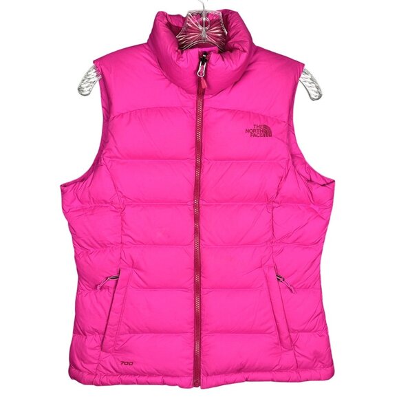 READ North Face Women’s 700 Down Puffer Vest SMALL Hot Pink Full Zip Insulated - Picture 1 of 14